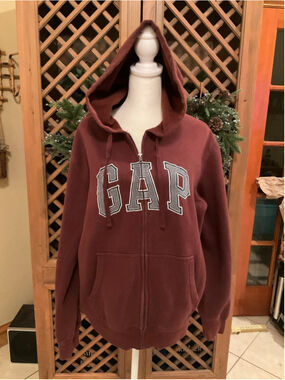 GAP Burgundy Full Zip Logo Hoodie Fleece Lined Size Large